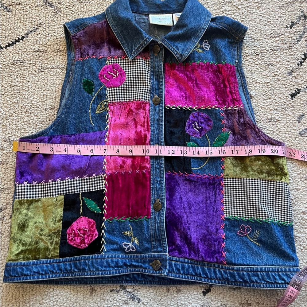 Vintage Susan Bristol Patchwork Vest Tapestry velvet Floral Petite Small 90s - Picture 4 of 6